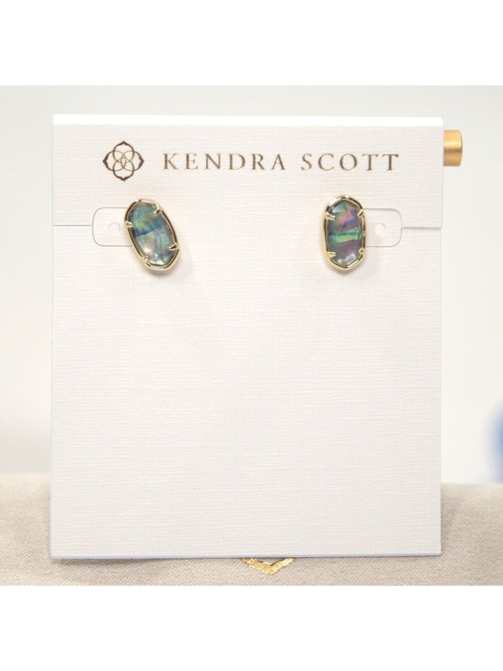 Kendra Scott Grayson Green Abalone Gold Plated Stud Earrings NWT